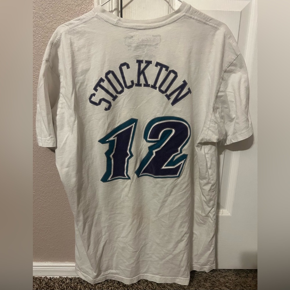 Utah Jazz Shirt Men’s XL White John Stockton #12 Mitchell & Ness Basketball NBA - Picture 4 of 6